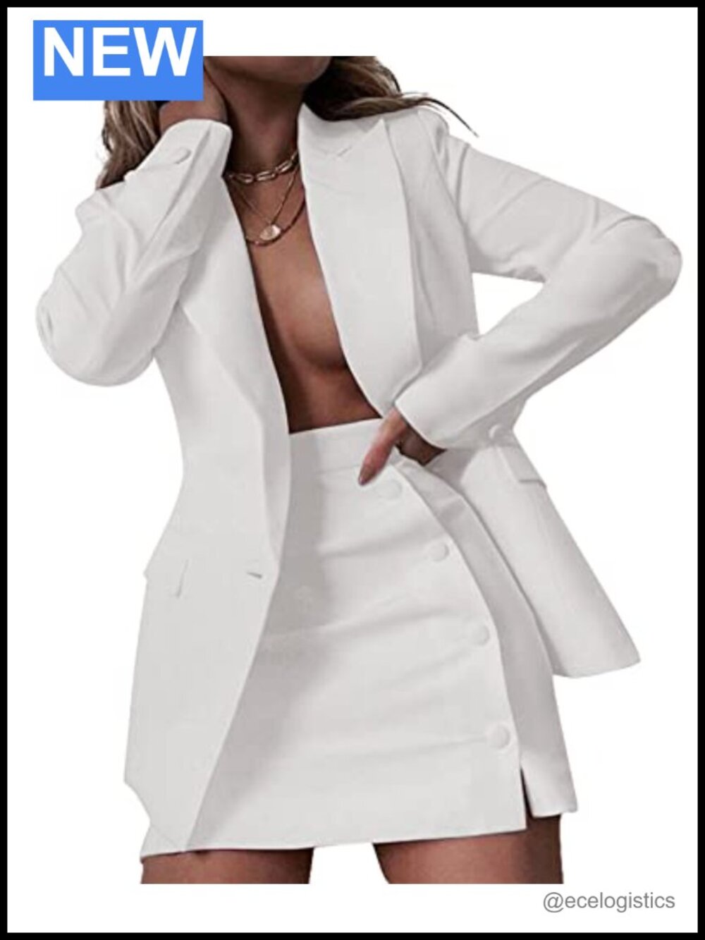 Women's 2 Piece Pant Suit Blazer and Skirt Set Business Casual Outfit Long